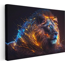 Tablofest Yatay Kanvas Tablo Parlak Işıltılı Yele Detaylı Aslan Tablosu Ev Ofis Duvar Dekoru