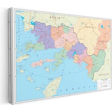 Tablofest Yatay Kanvas Tablo Muğla Ilçe Detaylı Harita Tablosu Ev Ofis Duvar Dekoru