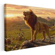 Tablofest Yatay Kanvas Tablo Kayalık Üzeri Kral Aslan Tablosu Ev Ofis Duvar Dekoru