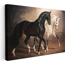 Tablofest Yatay Kanvas Tablo Asil Ikili At Tablosu Ev Ofis Duvar Dekoru