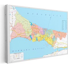 Tablofest Yatay Kanvas Tablo Istanbul Ilçe Sınırları Harita Tablosu Ev Ofis Duvar Dekoru