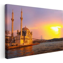 Tablofest Yatay Kanvas Tablo Ortaköy Camii ve Köprü Manzarası Şehir Mimari Tablo Ev Ofis Duvar Dekoru