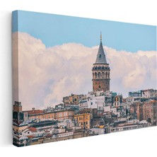 Tablofest Yatay Kanvas Tablo Galata Kulesi ve Bulutlu Gökyüzü Şehir Mimari Tablo Ev Ofis Duvar Dekoru