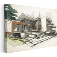Tablofest Yatay Kanvas Tablo Modern Villa Mimari Tasarım Eskizi Mimar Tablosu Ev Ofis Duvar Dekoru
