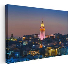 Tablofest Yatay Kanvas Tablo Galata Kulesi Gece Şehir Işıltısı Şehir Mimari Tablo Ev Ofis Duvar Dekoru