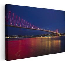 Tablofest Yatay Kanvas Tablo Boğaz Köprüsü Kırmızı Gece Yansımaları Şehir Mimari Tablo Ev Ofis Duvar Dekoru
