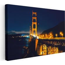 Tablofest Yatay Kanvas Tablo Golden Gate Köprüsü Gece Çelik Ayaklar Şehir Mimari Tablo Ev Ofis Duvar Dekoru