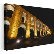 Tablofest Yatay Kanvas Tablo Istanbul Bozdoğan Su Kemeri Gece Şehir Mimari Tablo Ev Ofis Duvar Dekoru