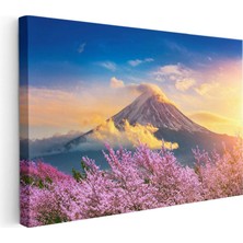 Tablofest Yatay Kanvas Tablo Karlı Fuji Dağı ve Sakura Ağaçları Manzara Tablosu Ev Ofis Duvar Dekoru