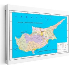 Tablofest Yatay Kanvas Tablo Kıbrıs Bölgesel Yönetimler Harita Tablosu Ev Ofis Duvar Dekoru