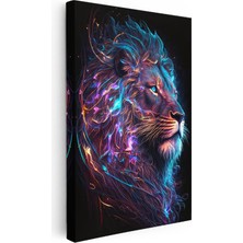 Tablofest Dikey Kanvas Tablo Neon Çizgisel Aslan Tablosu Ev Ofis Duvar Dekoru