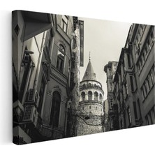 Tablofest Yatay Kanvas Tablo Galata Kulesi Tarihi Sokak Şehir Mimari Tablo Ev Ofis Duvar Dekoru