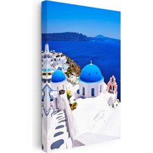 Tablofest Dikey Kanvas Tablo Santorini Mavi Kubbeli Evler Şehir Mimari Tablo Ev Ofis Duvar Dekoru