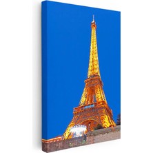 Tablofest Dikey Kanvas Tablo Paris Eyfel Kulesi Gece Mimarisi Şehir Mimari Tablo Ev Ofis Duvar Dekoru