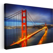 Tablofest Yatay Kanvas Tablo Golden Gate Köprüsü Gece Trafiği Şehir Mimari Tablo Ev Ofis Duvar Dekoru