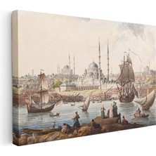 Tablofest Yatay Kanvas Tablo Istanbul Boğazı Tarihi Gemi ve Iskele Sahnesi Ev Ofis Duvar Dekoru