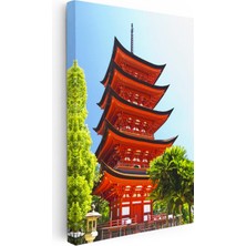 Tablofest Dikey Kanvas Tablo Kırmızı Japon Tapınağı Pagoda Şehir Mimari Tablo Ev Ofis Duvar Dekoru