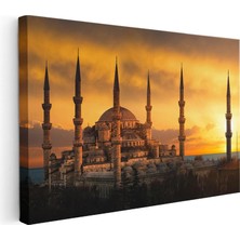 Tablofest Yatay Kanvas Tablo Sultanahmet Camii Gün Batımı Silüeti Şehir Mimari Tablo Ev Ofis Duvar Dekoru
