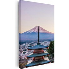 Tablofest Dikey Kanvas Tablo Japonya Pagoda ve Fuji Dağı Şehir Mimari Tablo Ev Ofis Duvar Dekoru