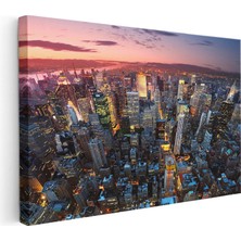 Tablofest Yatay Kanvas Tablo New York Manhattan Şehir Manzarası Şehir Mimari Tablo Ev Ofis Duvar Dekoru