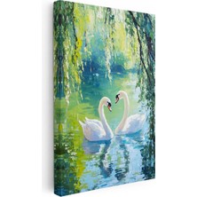 Tablofest Dikey Kanvas Tablo Kalp Formu Kuğu Tablosu Ev Ofis Duvar Dekoru