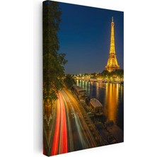 Tablofest Dikey Kanvas Tablo Paris Eyfel Kulesi Nehir Kenarı Şehir Mimari Tablo Ev Ofis Duvar Dekoru