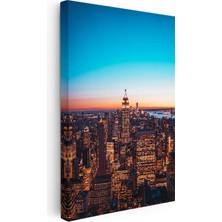 Tablofest Dikey Kanvas Tablo New York Empire State Gece Manzarası Şehir Mimari Tablo Ev Ofis Duvar Dekoru