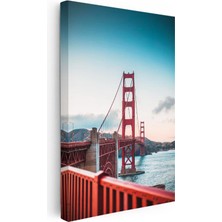 Tablofest Dikey Kanvas Tablo San Francisco Kırmızı Asma Köprü Şehir Mimari Tablo Ev Ofis Duvar Dekoru