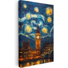 Tablofest Dikey Kanvas Tablo Londra Big Ben Fantastik Gökyüzü Şehir ve Mimari Tablo Ev Ofis Duvar Dekoru