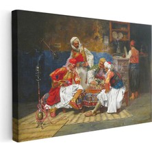 Tablofest Yatay Kanvas Tablo Osmanlı Kahvehane Kültürü Sahnesi Osmanlı Tablosu Ev Ofis Duvar Dekoru