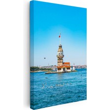 Tablofest Dikey Kanvas Tablo Kız Kulesi ve Mavi Deniz Manzarası Şehir Mimari Tablo Ev Ofis Duvar Dekoru