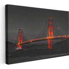 Tablofest Yatay Kanvas Tablo Golden Gate Köprüsü Gece Aydınlatması Şehir Mimari Tablo Ev Ofis Duvar Dekoru