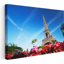 Tablofest Yatay Kanvas Tablo Eyfel Kulesi Altı Çiçek Bahçesi Şehir Mimari Tablo Ev Ofis Duvar Dekoru