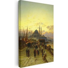 Tablofest Dikey Kanvas Tablo Eski Istanbul Köprüsü ve Halk Osmanlı Tablosu Ev Ofis Duvar Dekoru