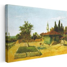 Tablofest Yatay Kanvas Tablo Osmanlı Kırsal Yerleşim ve Cami Avlusu Sahnesi Ev Ofis Duvar Dekoru