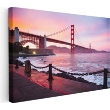 Tablofest Yatay Kanvas Tablo Golden Gate Köprüsü Kıyı Zincirleri Şehir Mimari Tablo Ev Ofis Duvar Dekoru