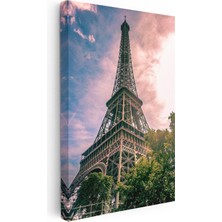 Tablofest Dikey Kanvas Tablo Eyfel Kulesi Bulutlu Gün Şehir Mimari Tablo Ev Ofis Duvar Dekoru