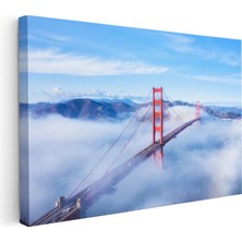 Tablofest Yatay Kanvas Tablo Bulutlar Arasında Golden Gate Şehir Mimari Tablo Ev Ofis Duvar Dekoru