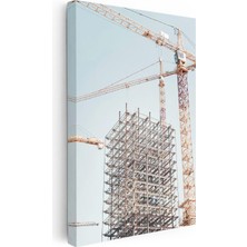 Tablofest Dikey Kanvas Tablo Çelik Yapı Iskeleti ve Vinçler Inşaat Mühendisi Tablosu Ev Ofis Duvar Dekoru
