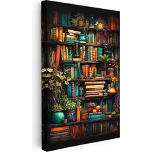 Tablofest Dikey Kanvas Tablo Bitkili Kitaplık Illüstrasyon Tablo Ev Ofis Duvar Dekoru