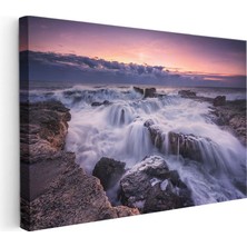 Tablofest Yatay Kanvas Tablo Dalgalı Deniz ve Kaya Şelaleleri Manzara Tablosu Ev Ofis Duvar Dekoru