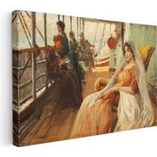 Tablofest Yatay Kanvas Tablo Osmanlı Vapuru Güvertesinde Kadın Figürü Sahnesi Ev Ofis Duvar Dekoru