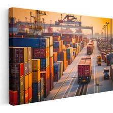 Tablofest Yatay Kanvas Tablo Liman Vinçleri ve Konteynerler Lojistik Uzmanı Tablosu Ev Ofis Duvar Dekoru