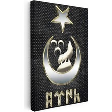 Tablofest Dikey Kanvas Tablo Bozkurt Hilal ve Göktürkçe Türk Yazısı Osmanlı Tablosu Ev Ofis Duvar Dekoru