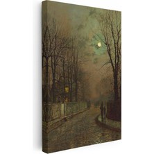 Tablofest Dikey Kanvas Tablo J.a. Grimshaw Islak Sokak At Arabalı Figür Dolunay Ressam Tablosu Ev Ofis Dekoru