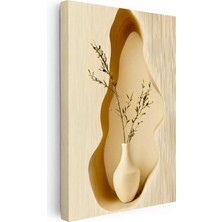 Tablofest Dikey Kanvas Tablo Seramik Vazo Kuru Çiçek Bohem Tablo Ev Ofis Duvar Dekoru