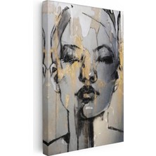 Tablofest Dikey Kanvas Tablo Kadın Yüzü Silüeti Modern Sanat Tablo Ev Ofis Duvar Dekoru