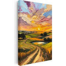 Tablofest Dikey Kanvas Tablo Kabartma Görünümlü Yol ve Vadi Manzara ve Doğa Tablosu Ev Ofis Duvar Dekoru