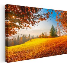 Tablofest Yatay Kanvas Tablo Güneş Işığı ve Sonbahar Tepesi Manzara Tablosu Ev Ofis Duvar Dekoru