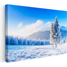 Tablofest Yatay Kanvas Tablo Karlı Ikiz Çam Ağacı Manzara Tablosu Ev Ofis Duvar Dekoru